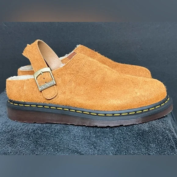 NEW Dr. Martens Isham Brown Shearling Suede Slingback Mules Unisex Size M10/W11 - Picture 2 of 8